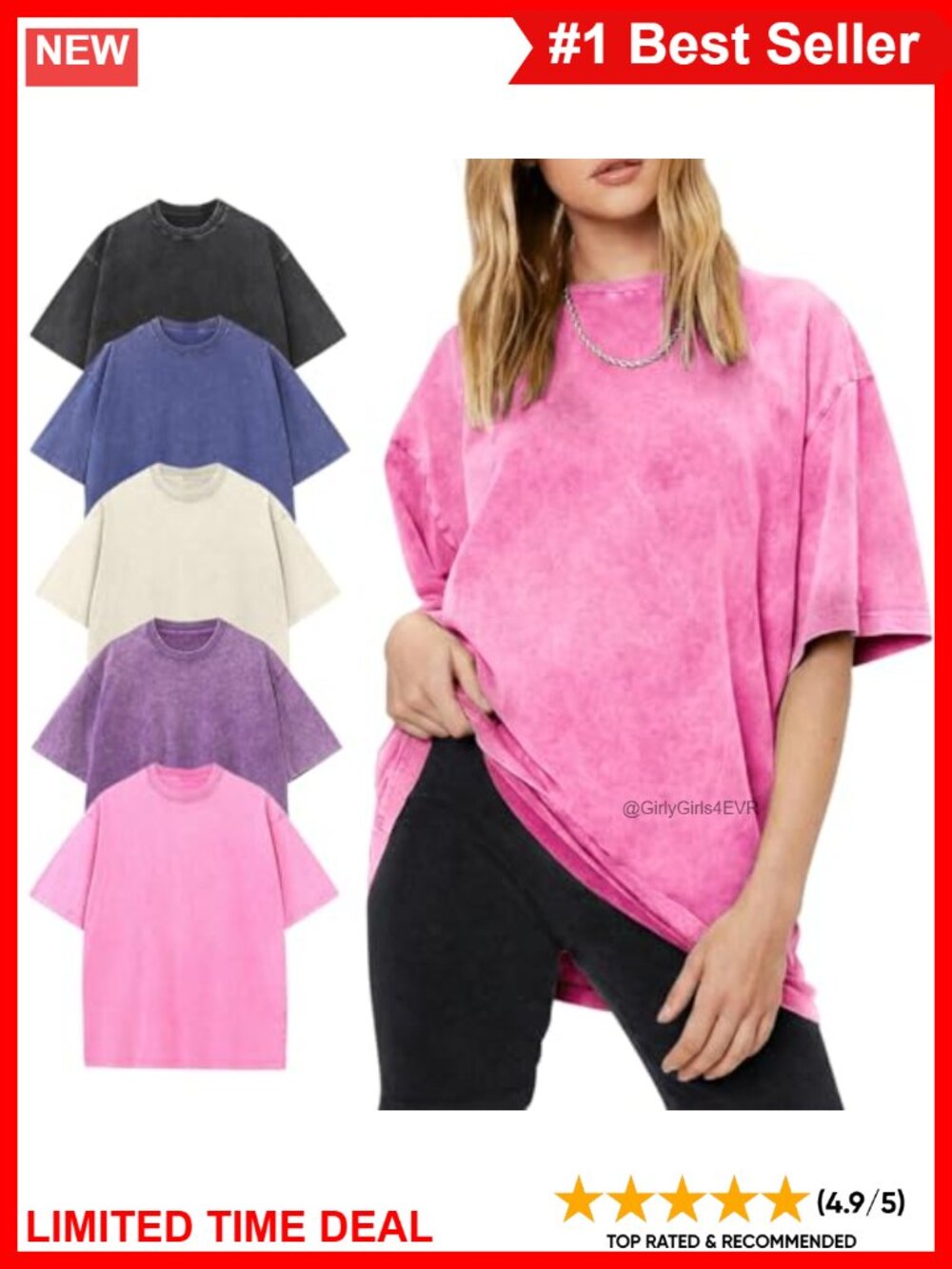 Oversized Acid Wash Cotton Boyfriend Tee Crewneck Loose Fit Streetwear